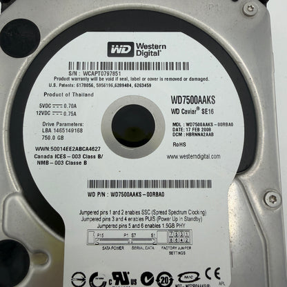 WD Western Digital 750GB 7.2K SATA 3.5" HDD WD7500AAKS