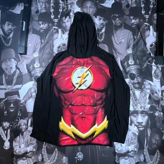 DC Comics Flash Long Sleeve Hooded T-shirt Size Large Black