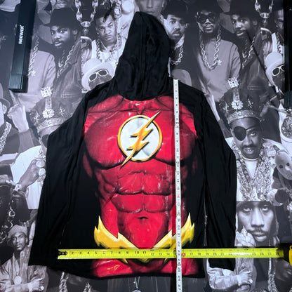 DC Comics Flash Long Sleeve Hooded T-shirt Size Large Black