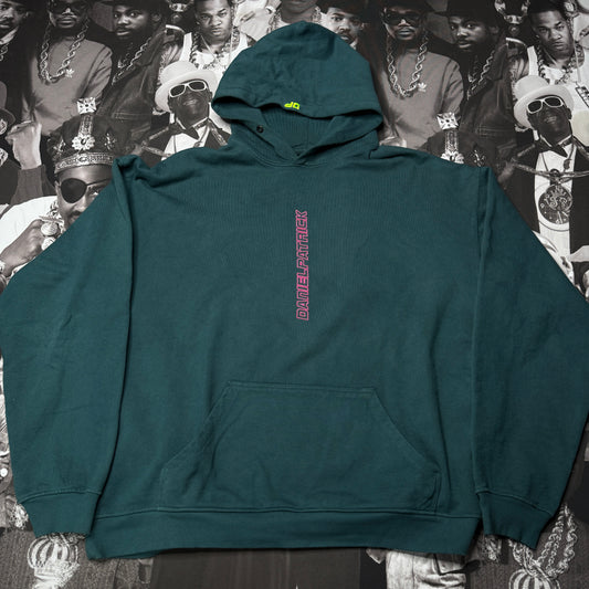 Daniel Patrick Vertical Logo Hoodie Teal Pink Neon sz XL