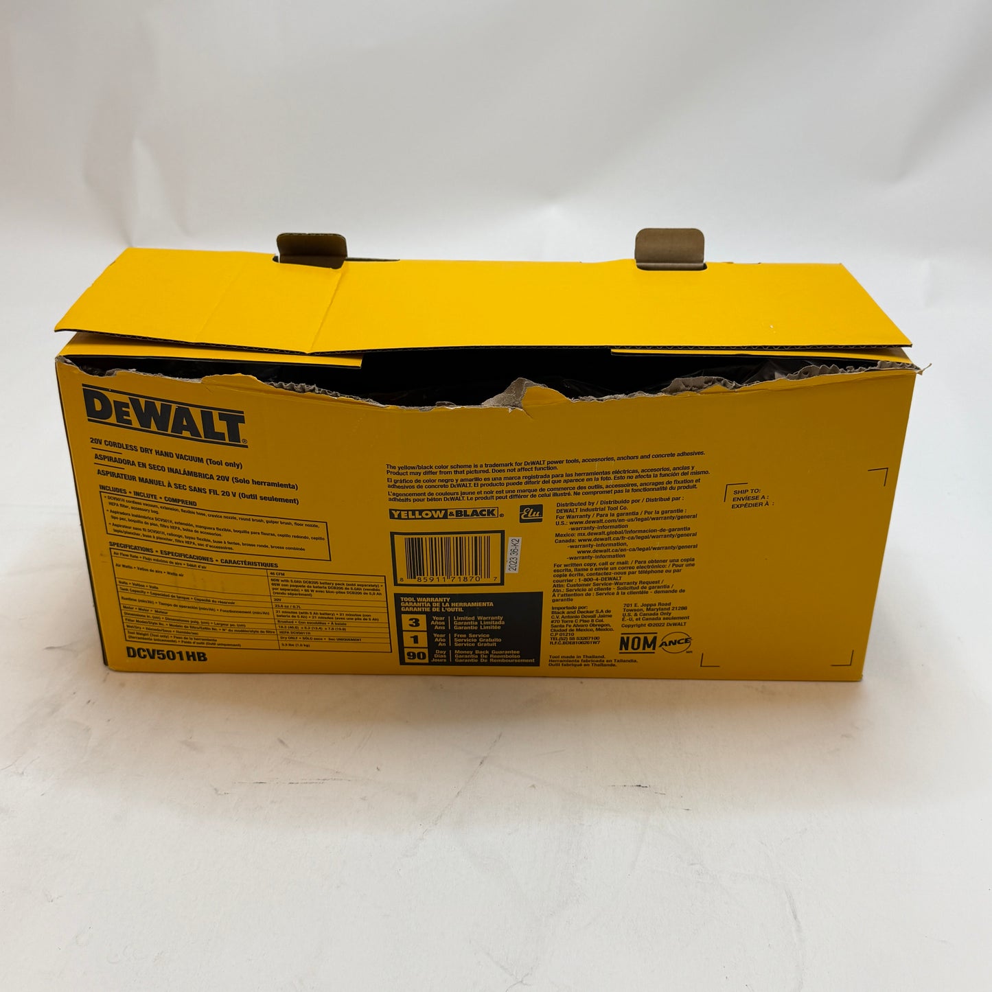 DeWalt 20V Cordless Dry Hand Vacuum DCV501HB Black New Open Box