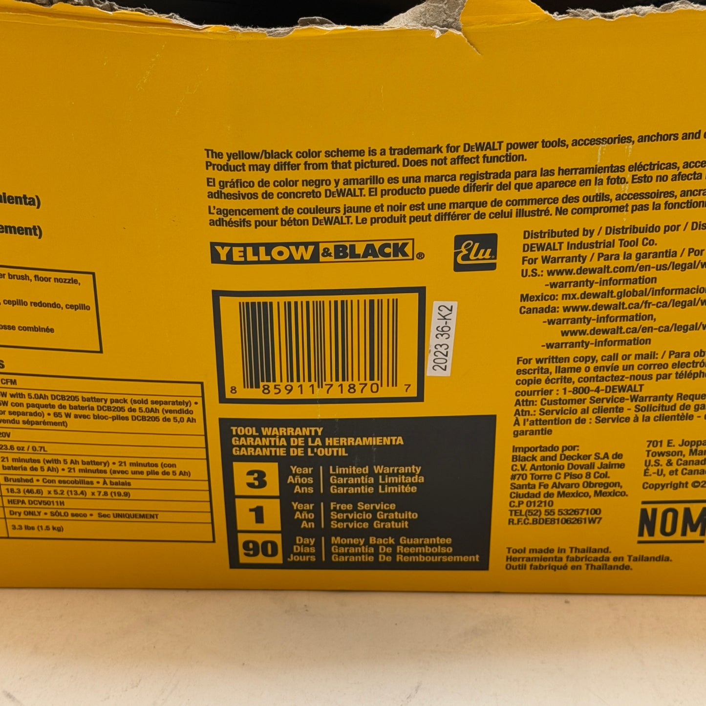 DeWalt 20V Cordless Dry Hand Vacuum DCV501HB Black New Open Box