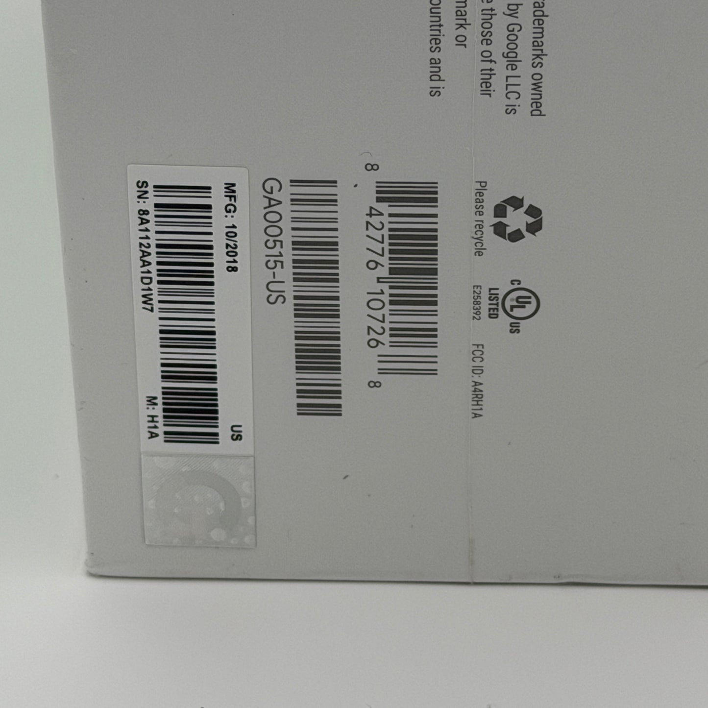 Google Home Hub Smart Display White New In Box GA00515US
