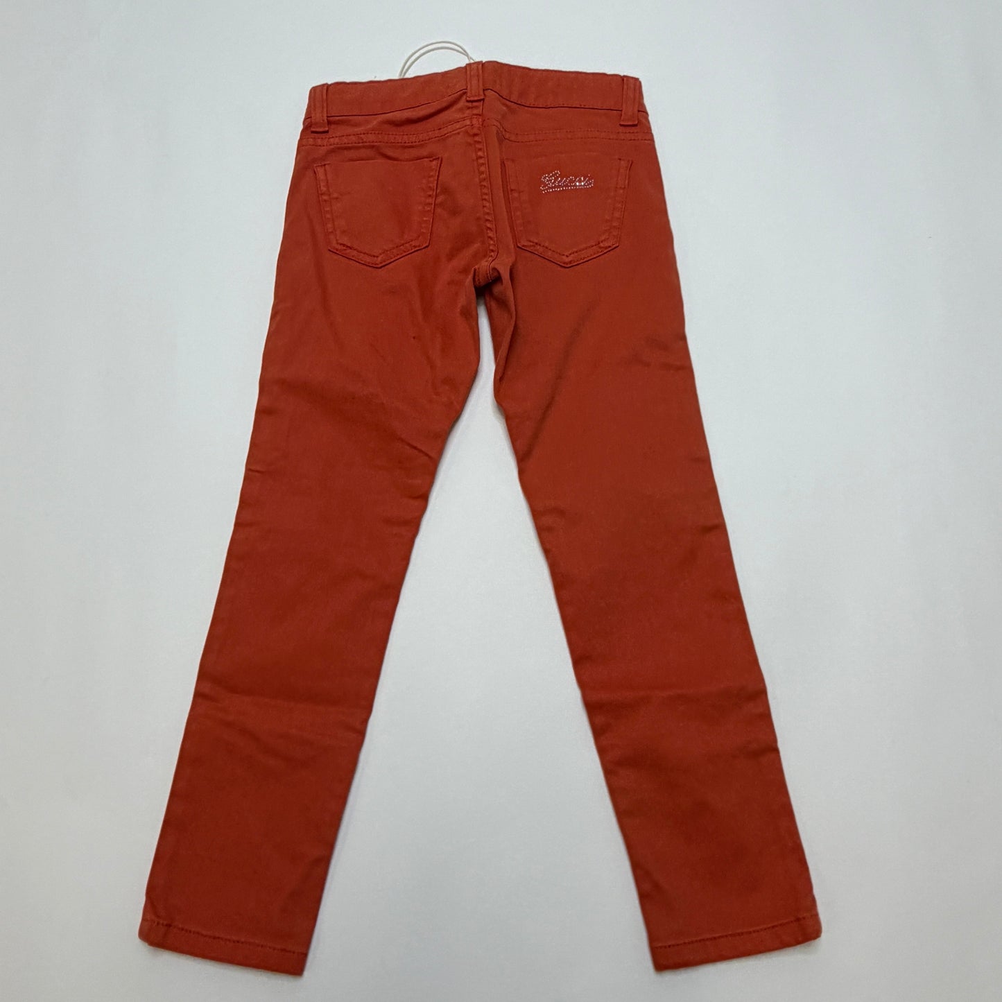 Gucci Kids Girls Jeans Size 5 Rust Orange Skinny Rhinestone Logo NWT Made Italy