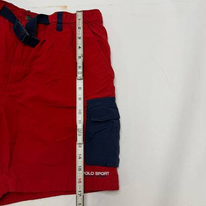 Ralph Lauren Vintage Polo Sport Red Nylon Belted Water Resistant Hiking Cargo Shorts Large