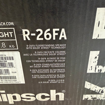 Klipsch R-26FA Floor Standing Speaker Black Used With Box READ
