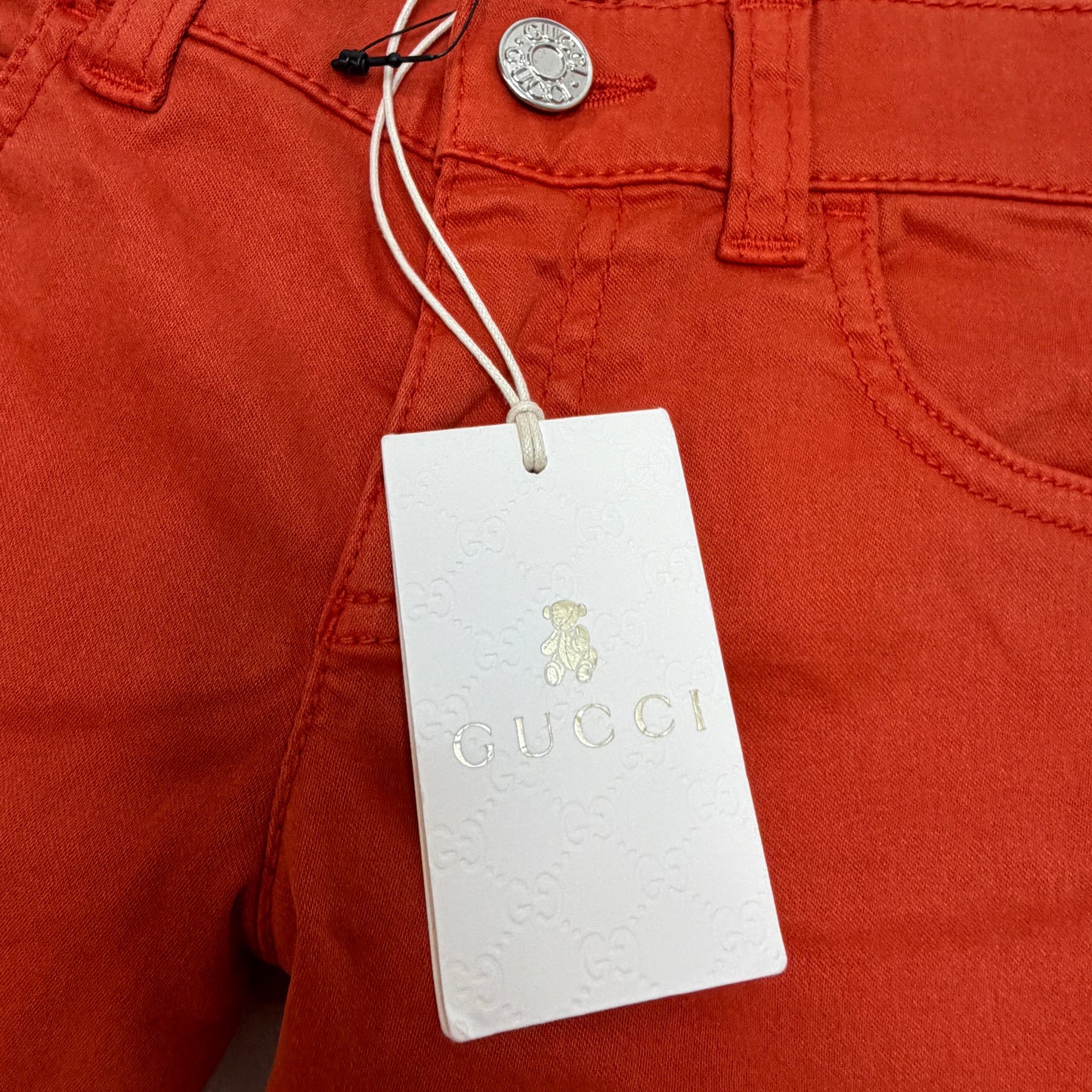 Gucci Kids Girls Jeans Size 5 Rust Orange Skinny Rhinestone Logo NWT Made Italy