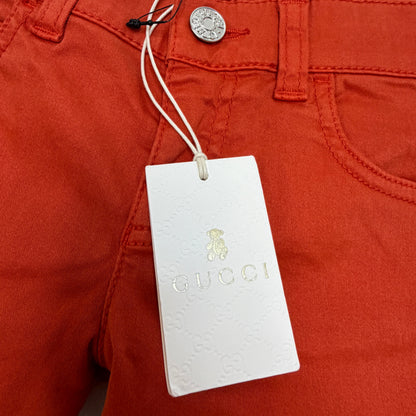 Gucci Kids Girls Jeans Size 5 Rust Orange Skinny Rhinestone Logo NWT Made Italy