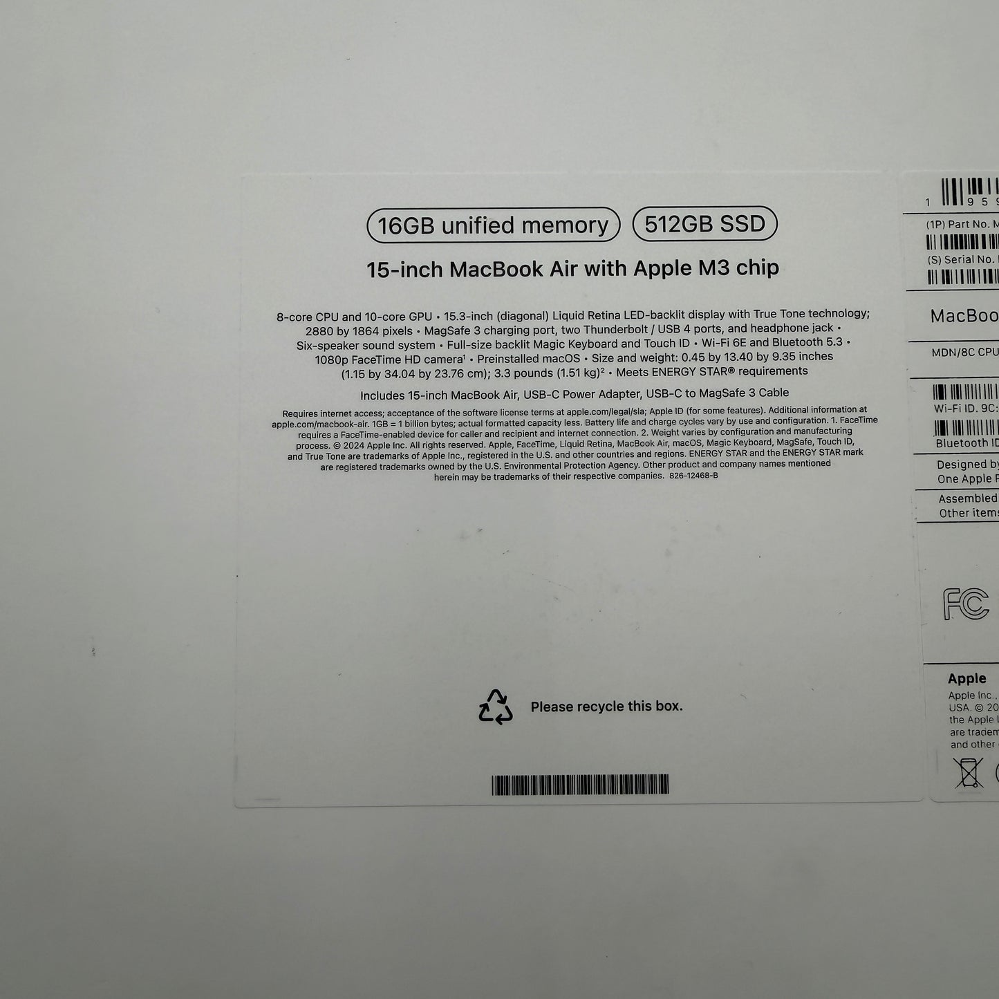 Apple MacBook Air 15-inch M3 A3114 2024 16GB 512GB Midnight MINTY!