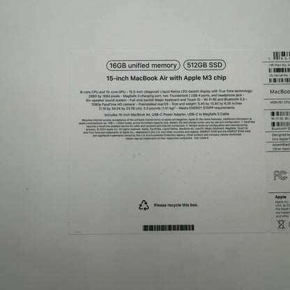Apple MacBook Air 15-inch M3 A3114 2024 16GB 512GB Midnight MINTY!
