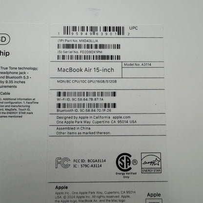 Apple MacBook Air 15-inch M3 A3114 2024 16GB 512GB Midnight MINTY!