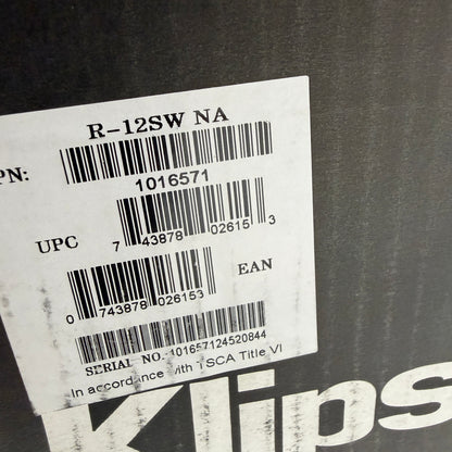 Klipsch R-12SW Subwoofer Black New In Box
