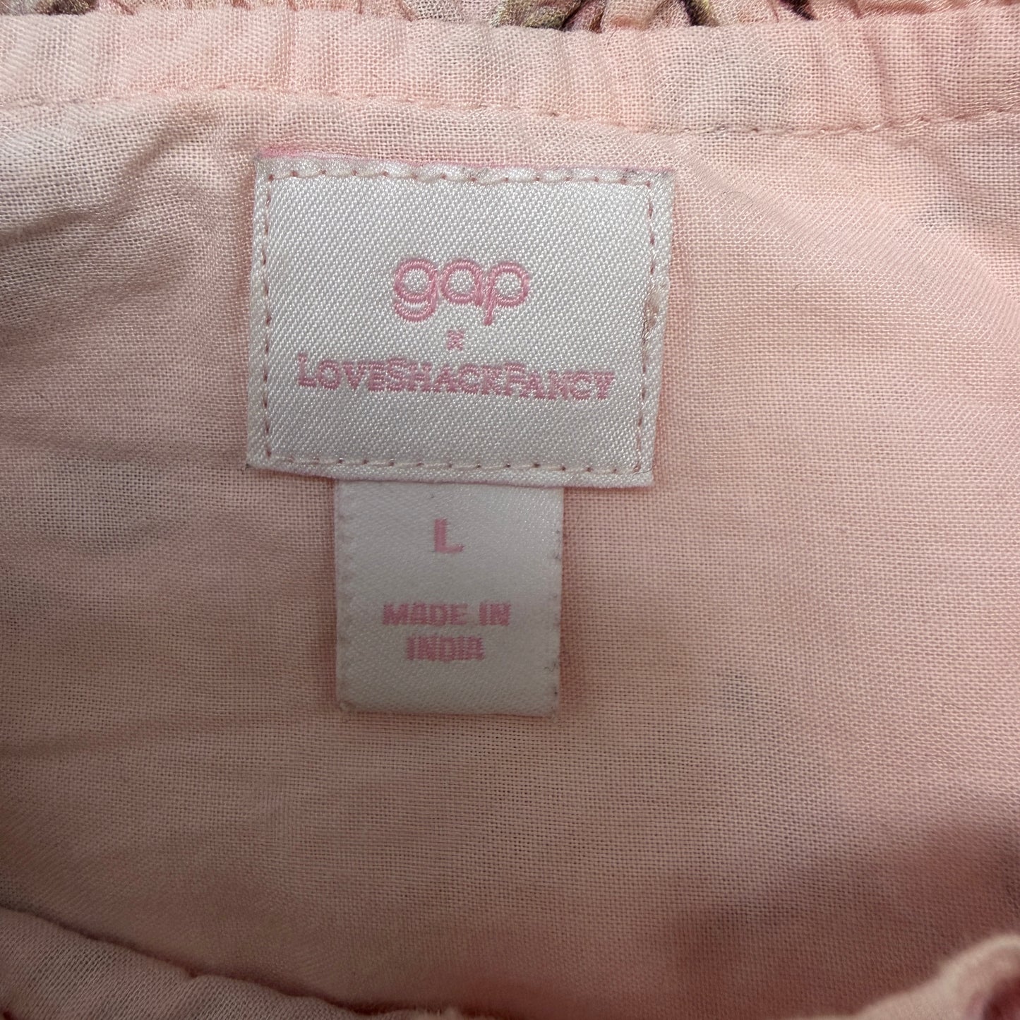 GAP x LoveShackFancy Girls Pink Floral Eyelet Ruffle Cotton Blouse - Size L
