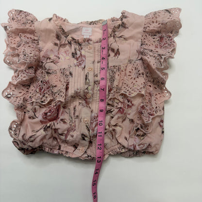 GAP x LoveShackFancy Girls Pink Floral Eyelet Ruffle Cotton Blouse - Size L