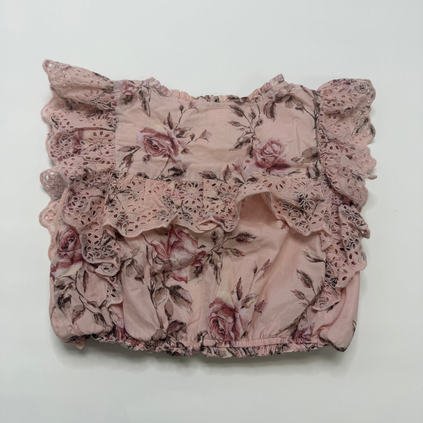 GAP x LoveShackFancy Girls Pink Floral Eyelet Ruffle Cotton Blouse - Size L