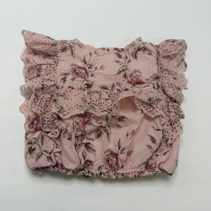 GAP x LoveShackFancy Girls Pink Floral Eyelet Ruffle Cotton Blouse - Size L