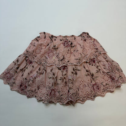 GAP x LoveShackFancy Girls Tiered Cotton Skirt, Size L 10-11, Pink Floral Eyelet Ruffle