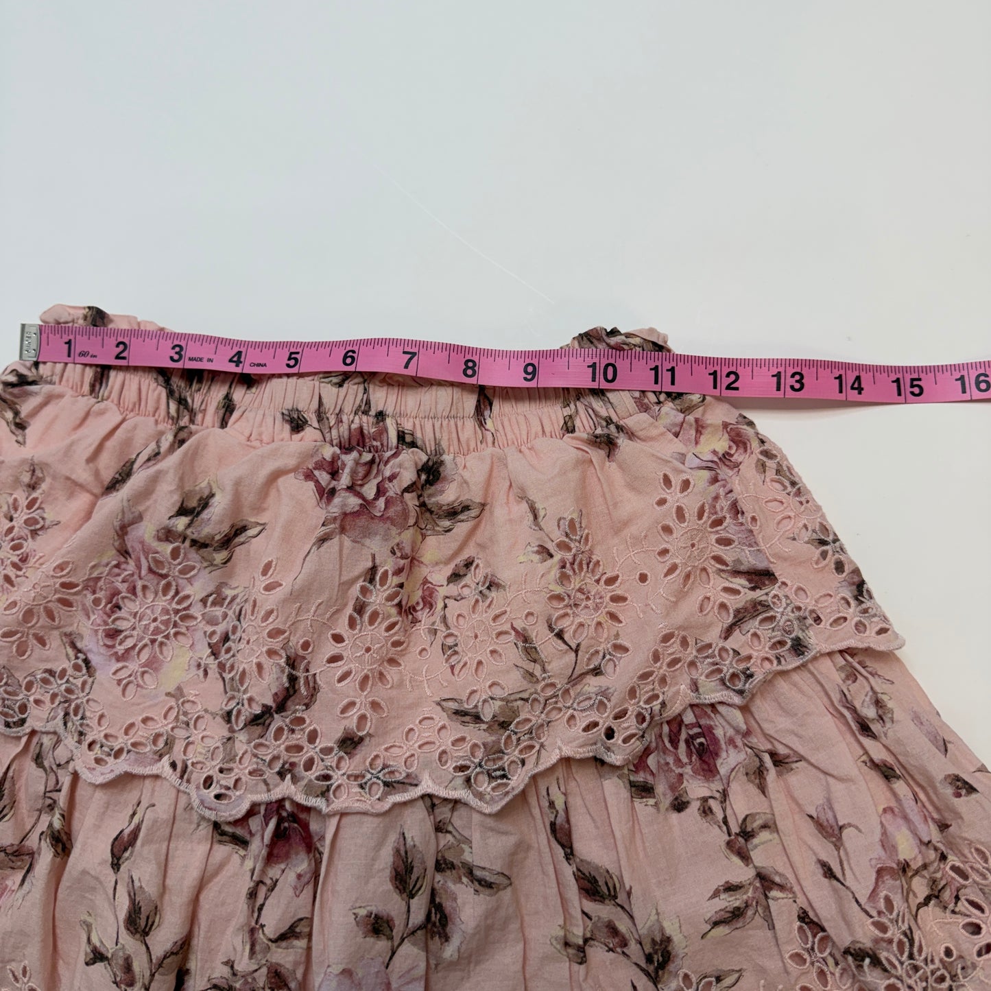 GAP x LoveShackFancy Girls Tiered Cotton Skirt, Size L 10-11, Pink Floral Eyelet Ruffle