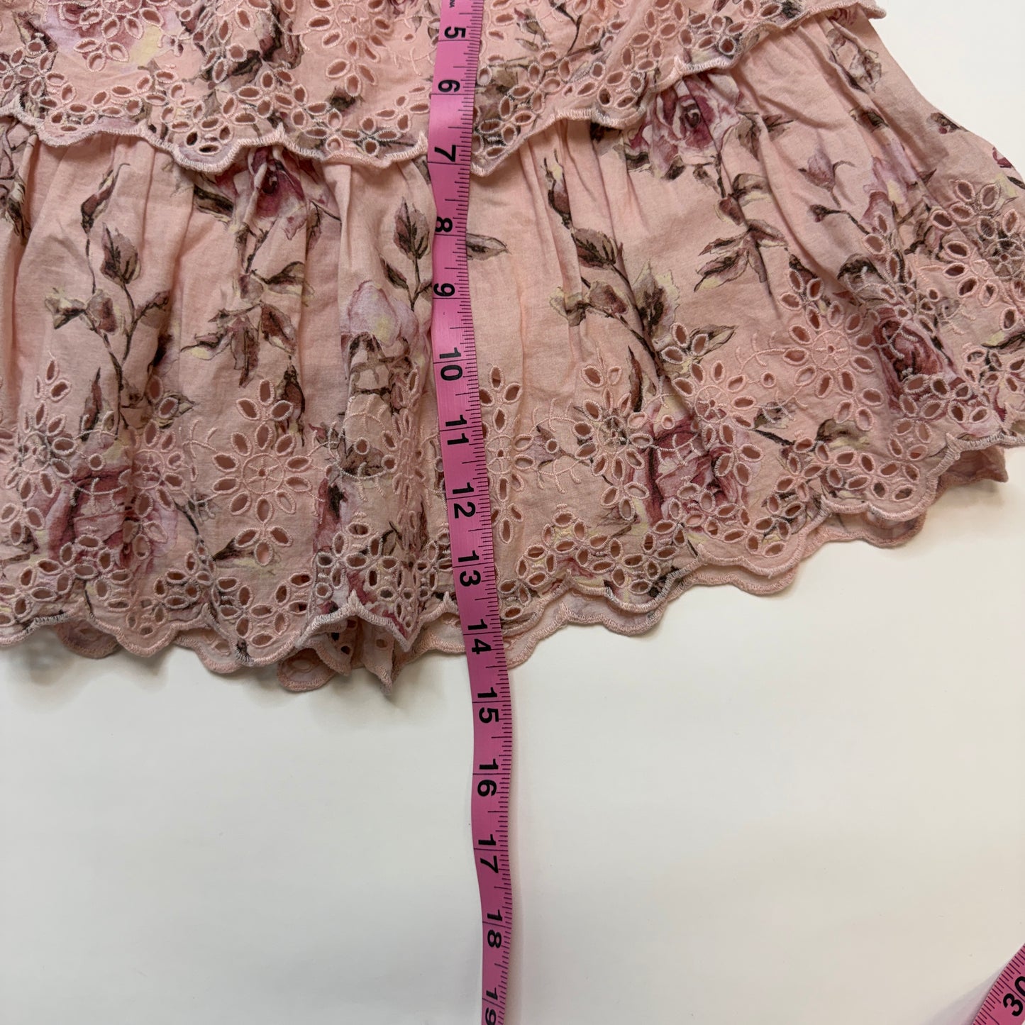 GAP x LoveShackFancy Girls Tiered Cotton Skirt, Size L 10-11, Pink Floral Eyelet Ruffle