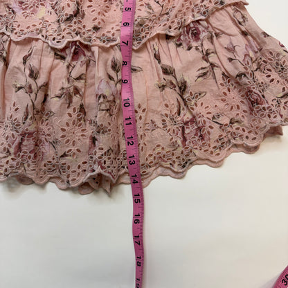 GAP x LoveShackFancy Girls Tiered Cotton Skirt, Size L 10-11, Pink Floral Eyelet Ruffle