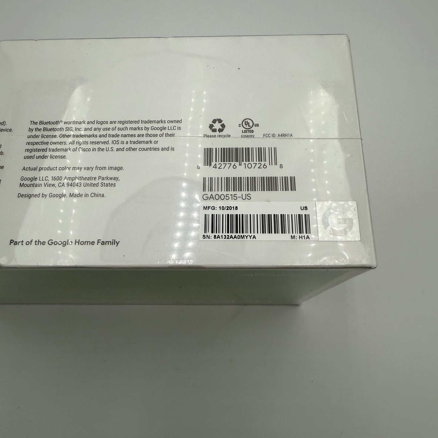 Google Home Hub Smart Display White GA00515-US New In Box