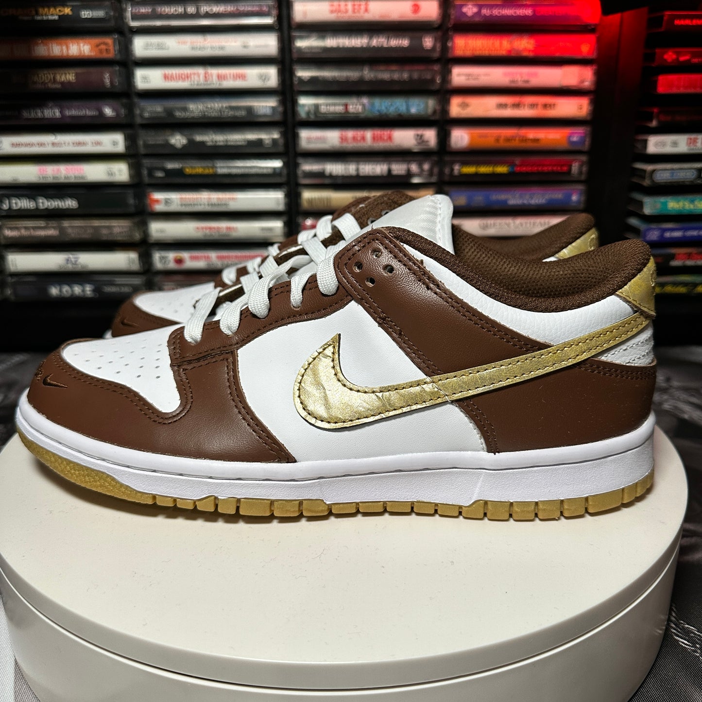 New Grade School Nike Dunk Low White Metallic Gold White Cacao WoW HM3725-171