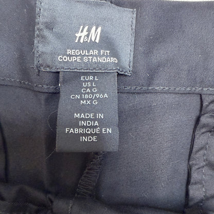 H&M Men's Black Chino, Shorts Large, Regular Fit, Mid Length, Flat Front