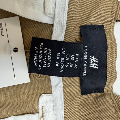 H&M Men's Loose Fit Pleated Wide Leg Chinos, Brown, Size 36