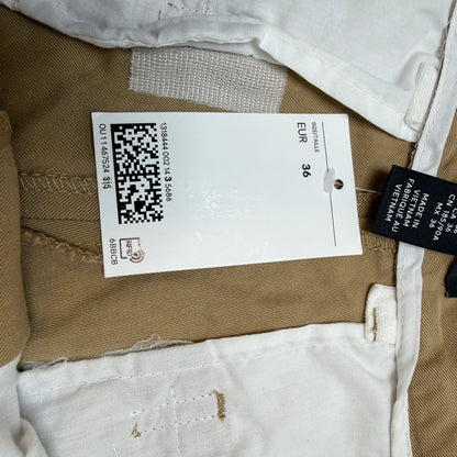 H&M Men's Loose Fit Pleated Wide Leg Chinos, Brown, Size 36