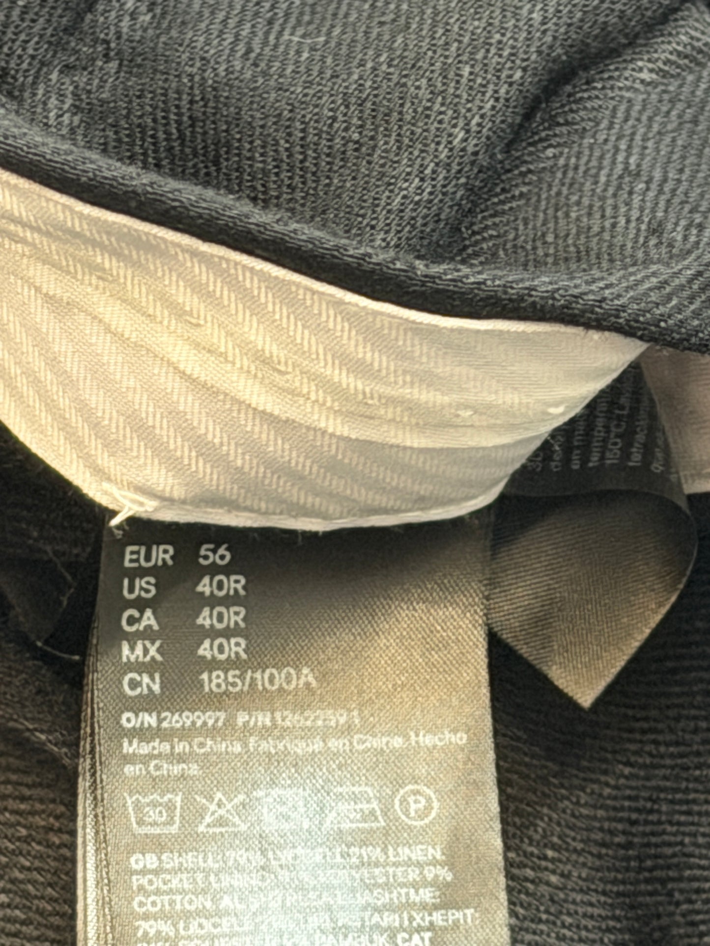 H&M Viscose-Blend Dress Pants 40R Dark Gray Regular Fit