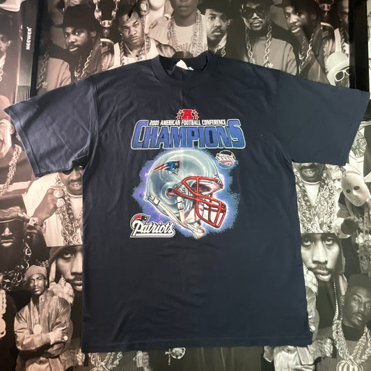 Vintage 2001 NEW ENGLAND PATRIOTS T-Shirt Navy Extra Large NFL