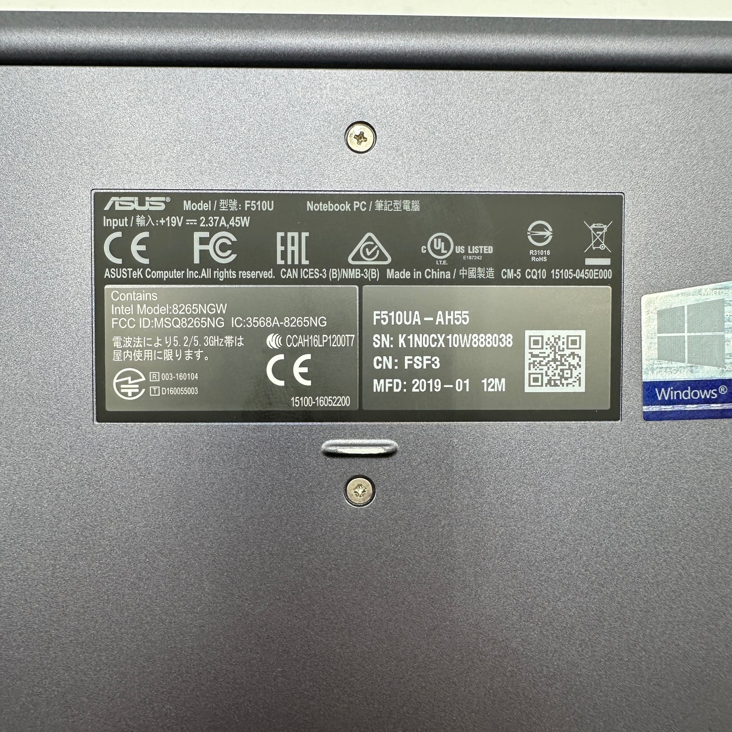 Asus F510UA-AH55 15-inch Laptop Core i5 16GB RAM 1TB