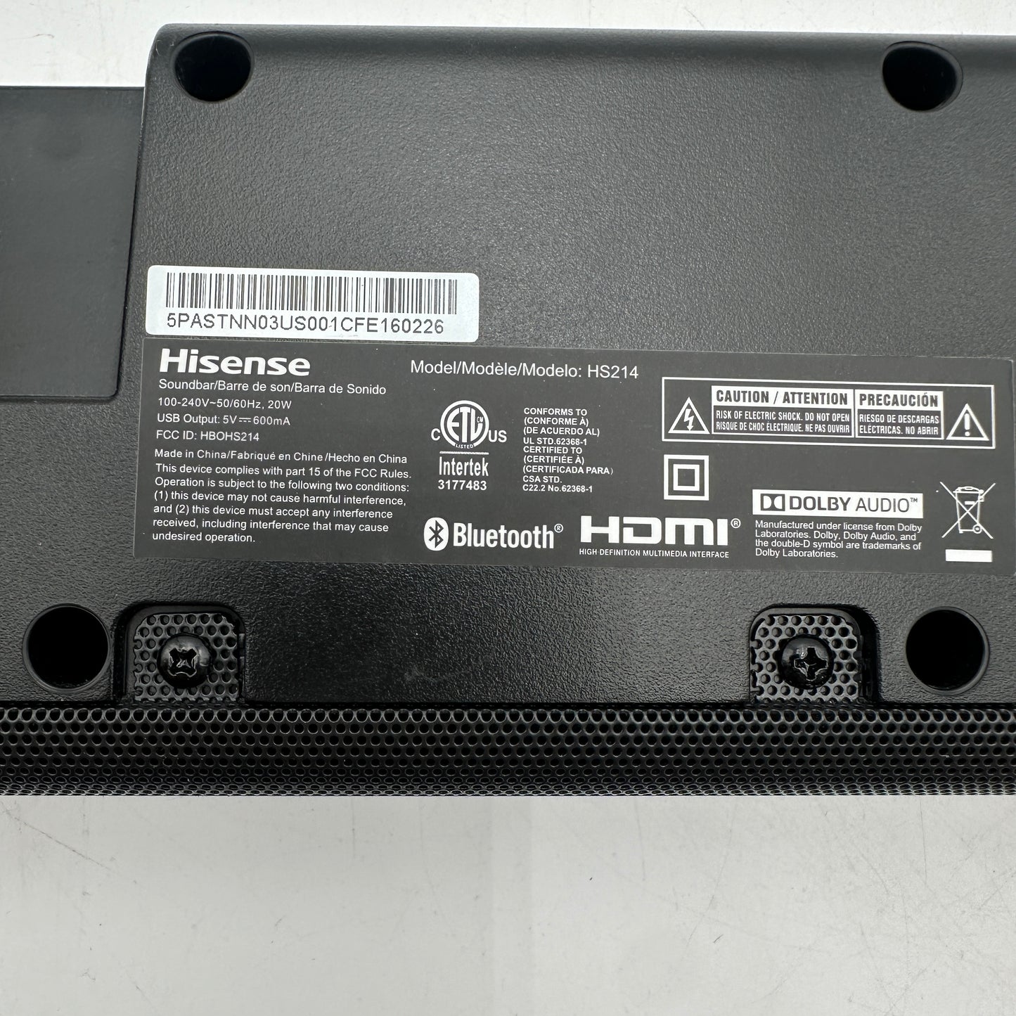 Hisense HS214 Soundbar System Black Speaker
