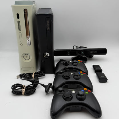 Microsoft Xbox 360 Lot of Two With 3 Controllers and Rechargeable Batteries