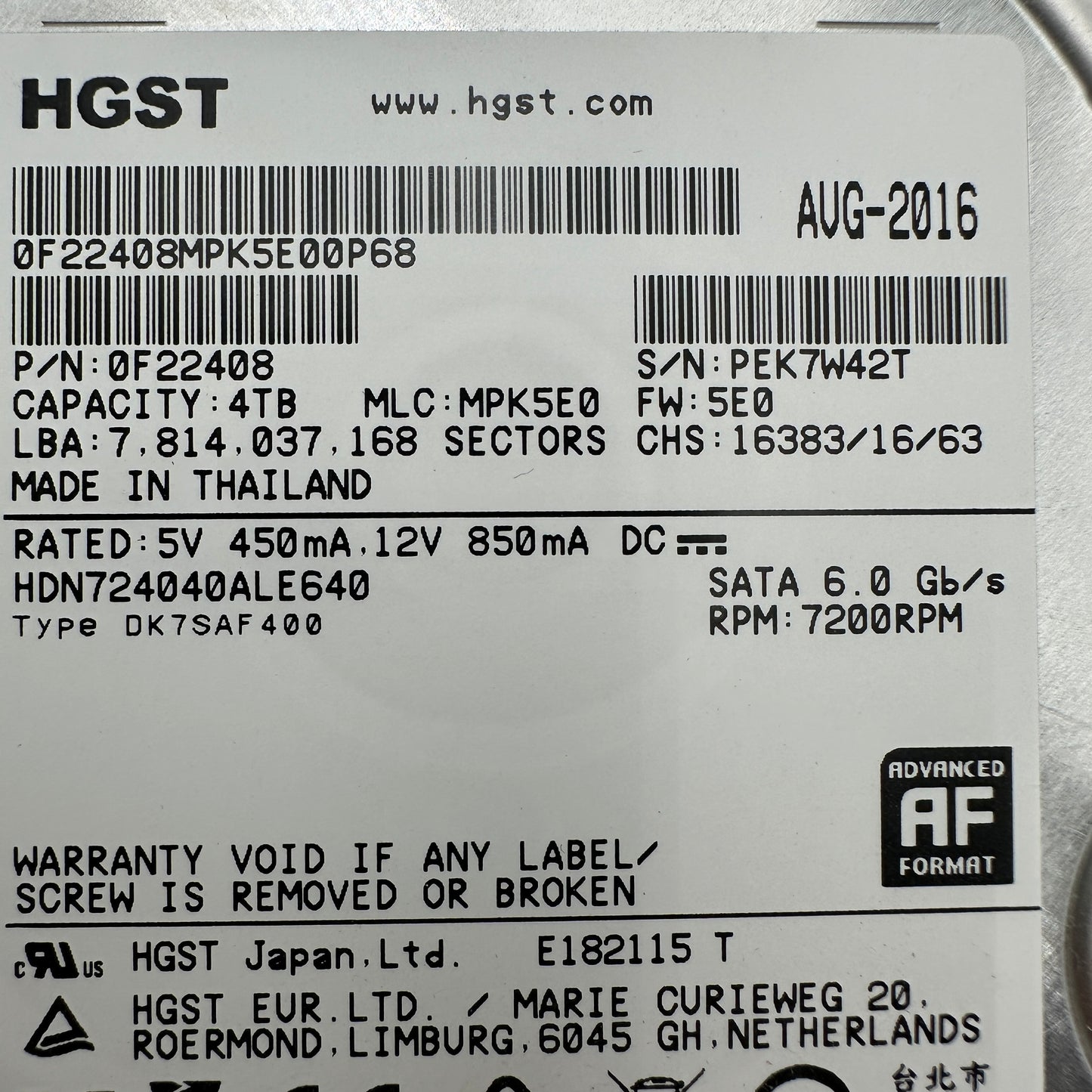 HGST 4TB HDD 7200 RPM Internal Hard Drive