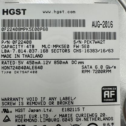 HGST 4TB HDD 7200 RPM Internal Hard Drive