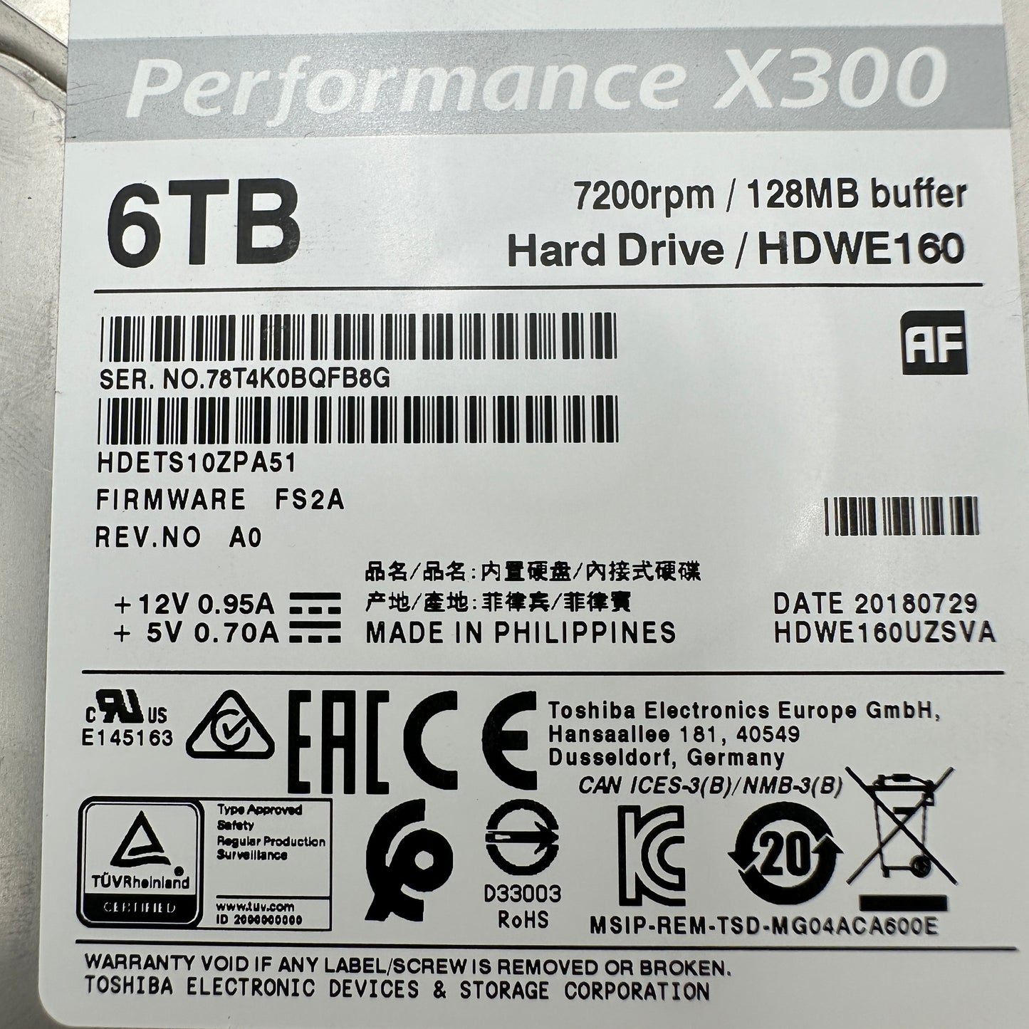 Toshiba 6TB HDD 7200 RPM Internal Hard Drive