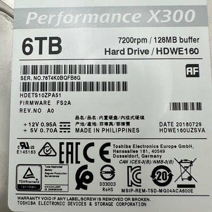 Toshiba 6TB HDD 7200 RPM Internal Hard Drive