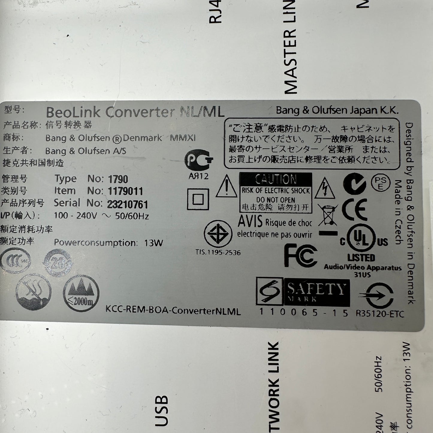 Bang & Olufsen B&O BeoLink NL/ML Converter Type 1790 READ