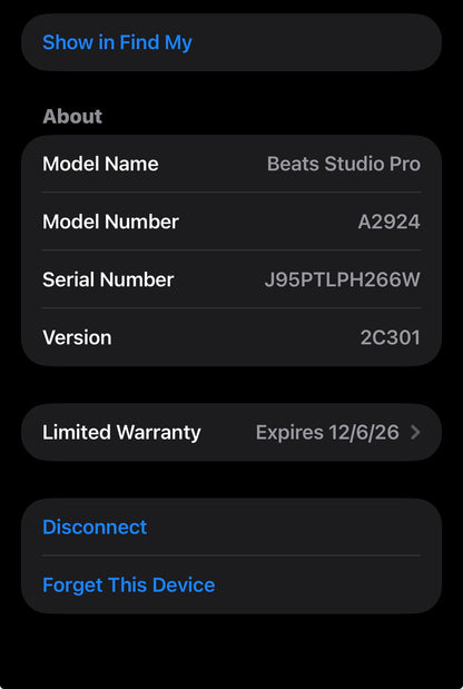 Beats Studio Pro A2924 Wireless Headphones Black MINTY