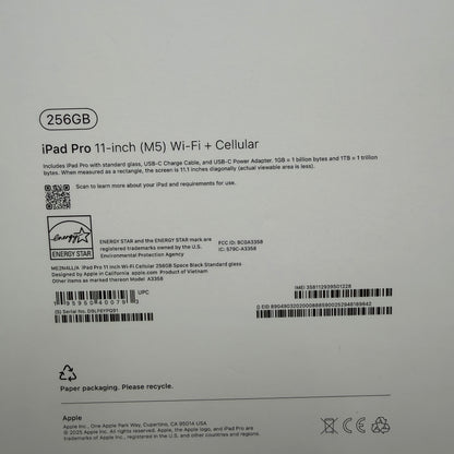 Apple iPad Pro 11" (M5) Wi‑Fi + Cellular 256GB Space Gray A3358 New