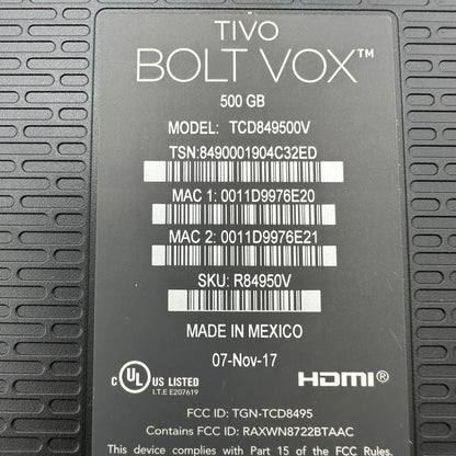 TiVo Bolt Vox TCD849500V 500GB Lifetime Service