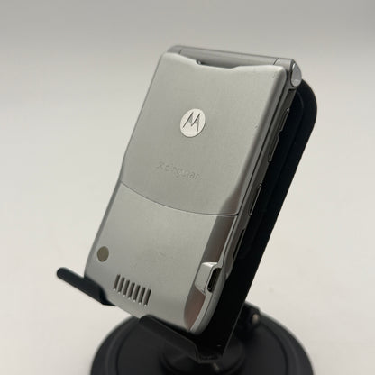 Motorola Razr V3 Silver Flip Phone with Bluetooth Earpiece & Accessories
