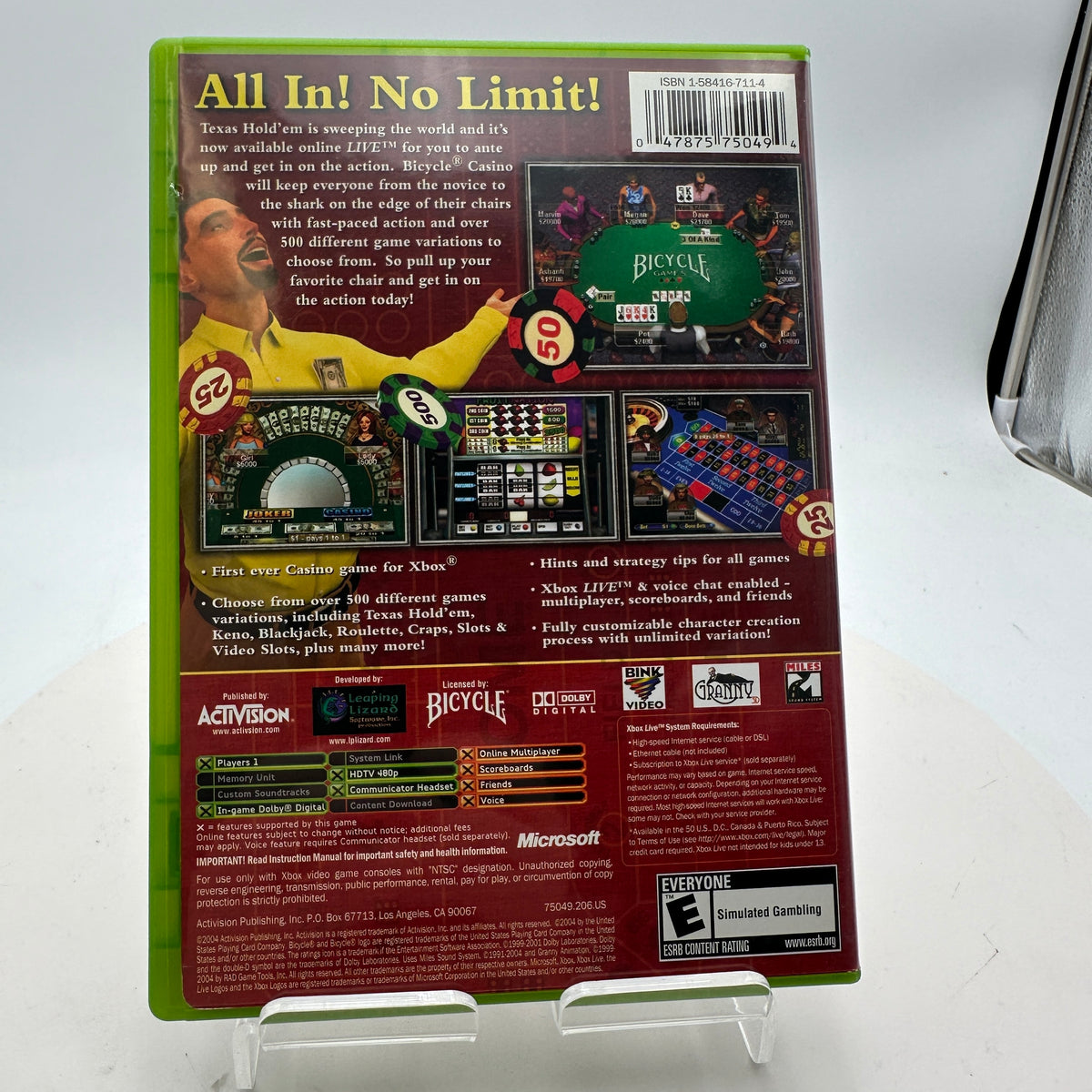 Xbox Bicycle Casino Video Game CIB