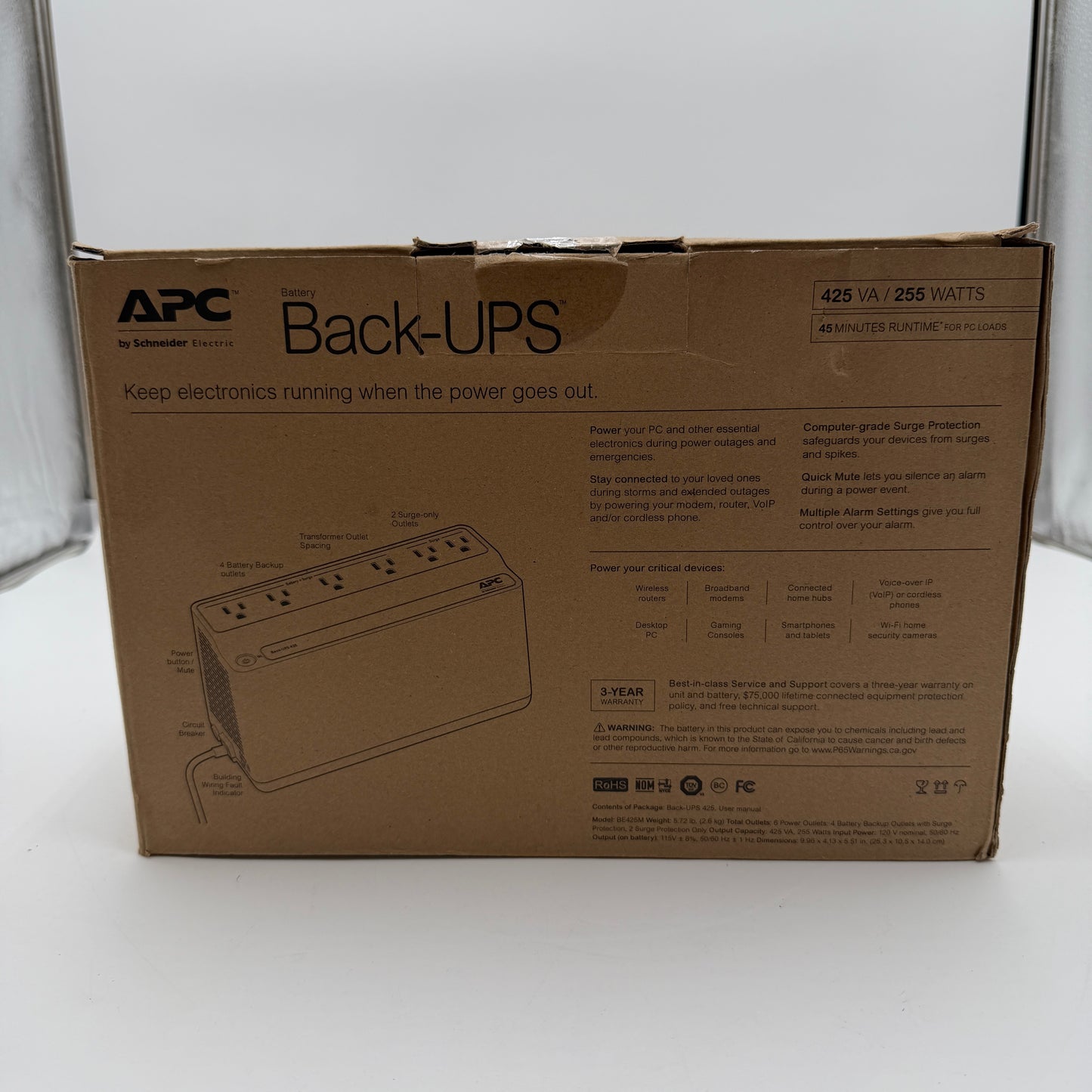 APC Back-UPS 425 VA/255 WATTS Battery Backup - BE425M New In Box