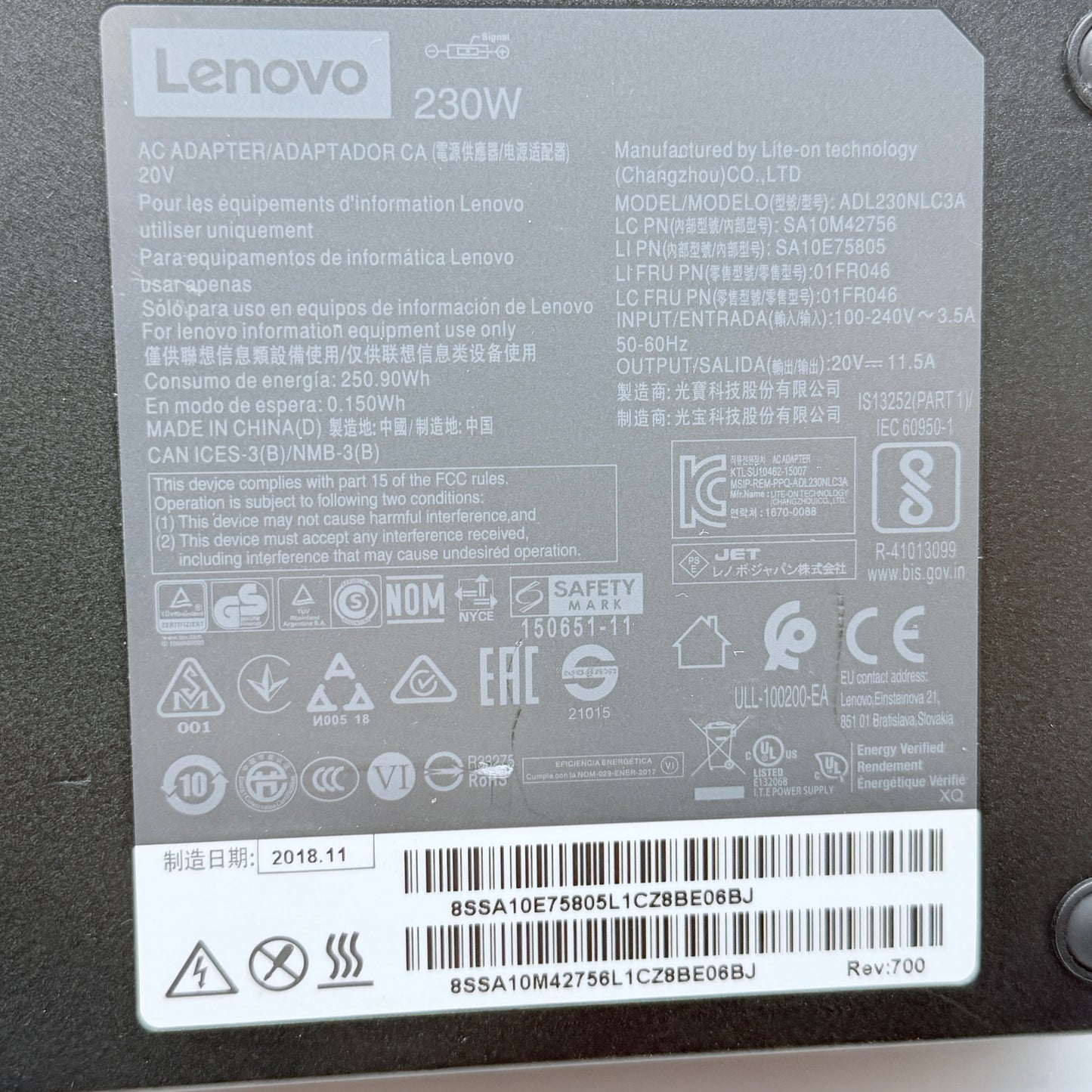 Lenovo GENUINE OEM Charger ADL230NLC3A 230W 20V AC Adapter