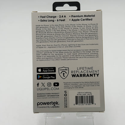 Powertrek Retro Charger Wall Charger and Cable White New