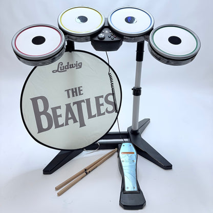 Microsoft Xbox 360 Beatles Rock Band Drum Set Wireless Bundle with Guitar & Game