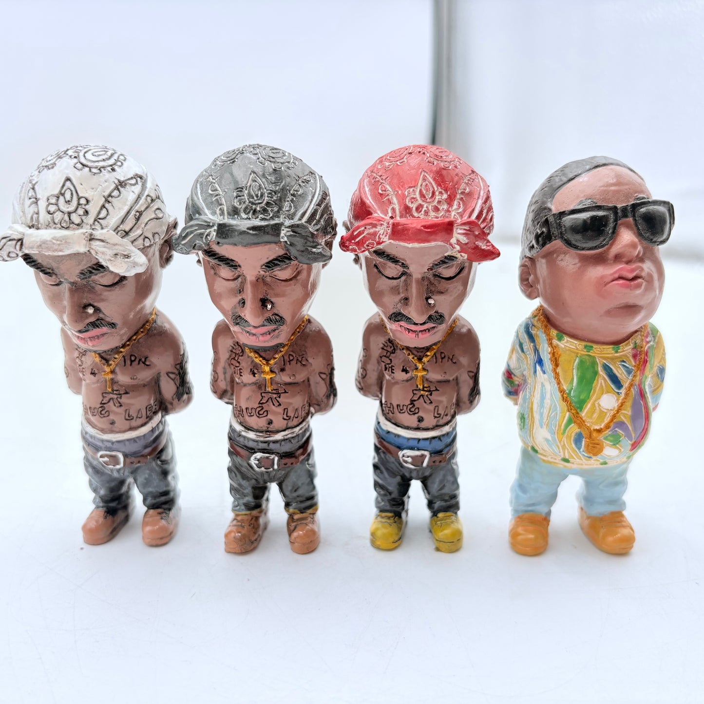 Custom Notorious B.I.G. and Tupac Miniature Porcelain Figure Lot of Four