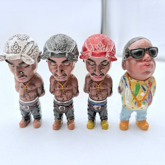 Custom Notorious B.I.G. and Tupac Miniature Porcelain Figure Lot of Four